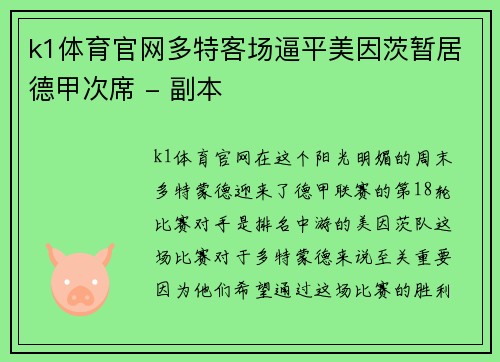 k1体育官网多特客场逼平美因茨暂居德甲次席 - 副本
